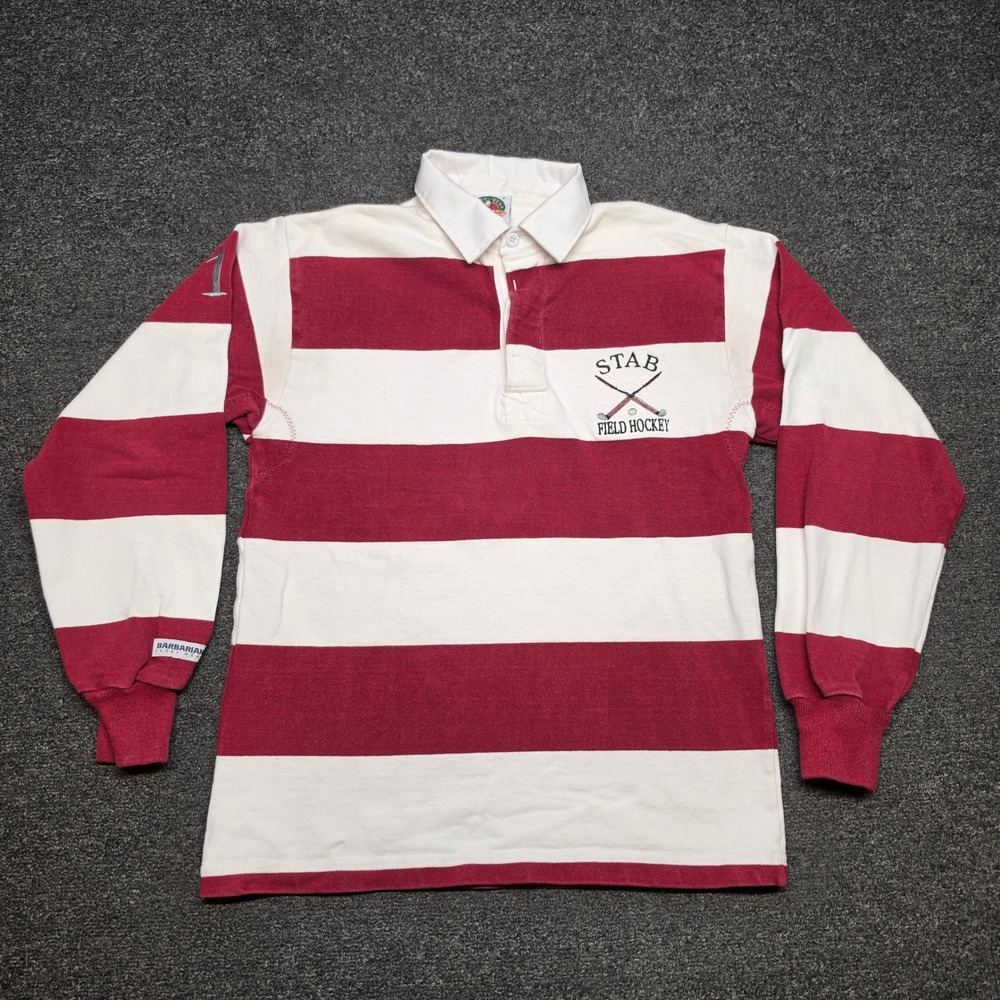 Barbarian Rugby Shirt Burgundy White Men Small Field Hockey Long Sleeve Preppy